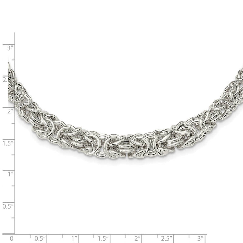 6.5mm Sterling Silver Hollow Graduated Byzantine Chain Necklace, 17 In