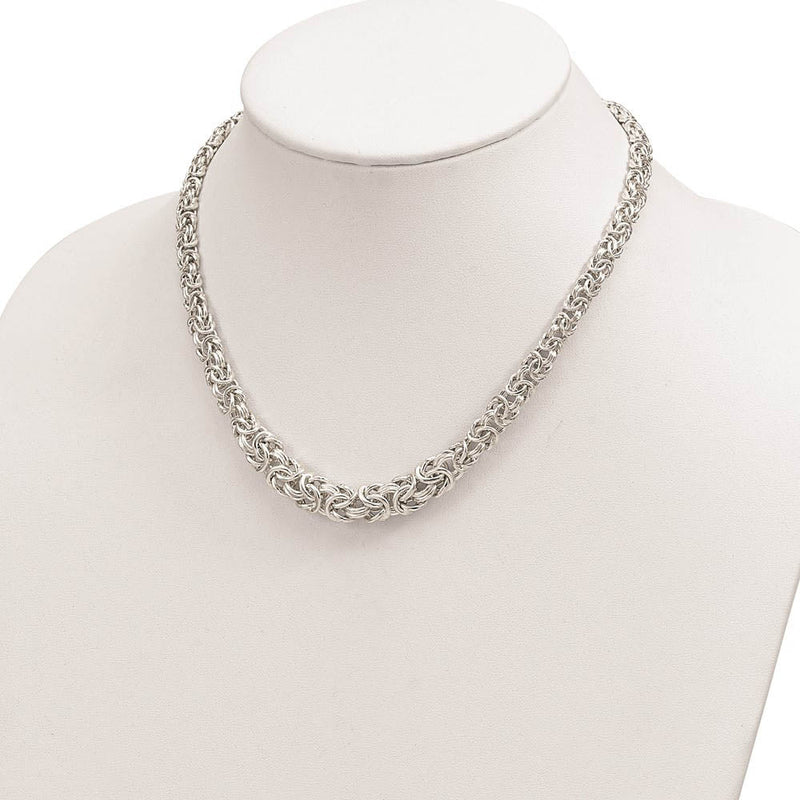 6.5mm Sterling Silver Hollow Graduated Byzantine Chain Necklace, 17 In