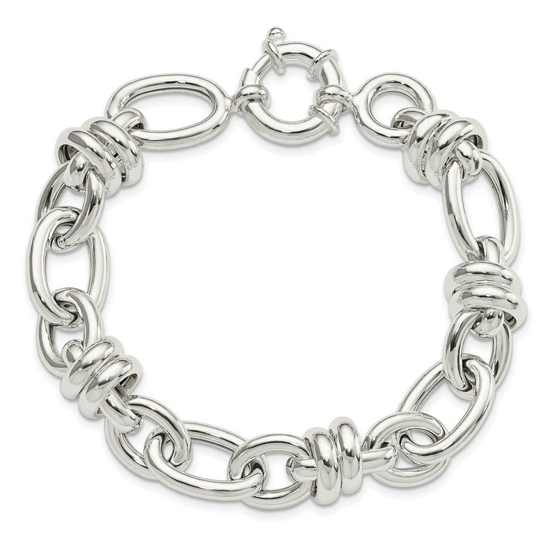 13.5mm Sterling Silver Hollow Fancy Link Chain Bracelet, 8.5 Inch