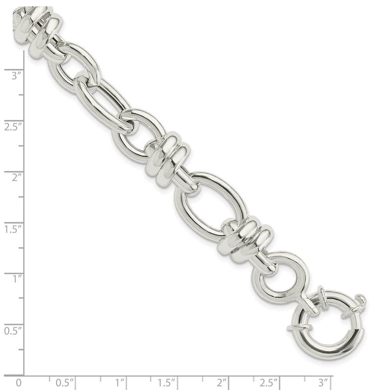 13.5mm Sterling Silver Hollow Fancy Link Chain Bracelet, 8.5 Inch