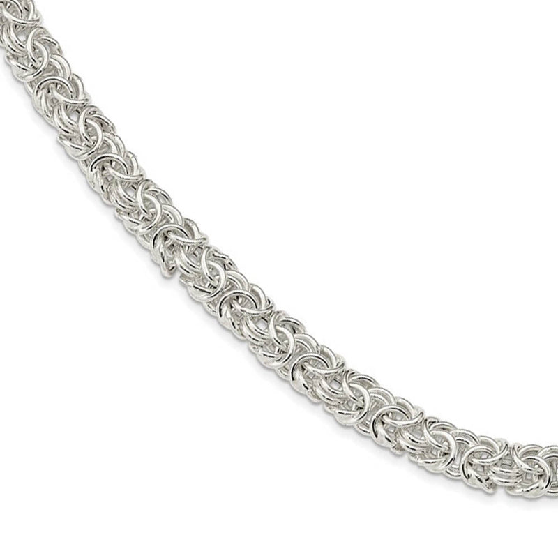 6.5mm Sterling Silver Hollow Byzantine Chain Necklace, 20 Inch