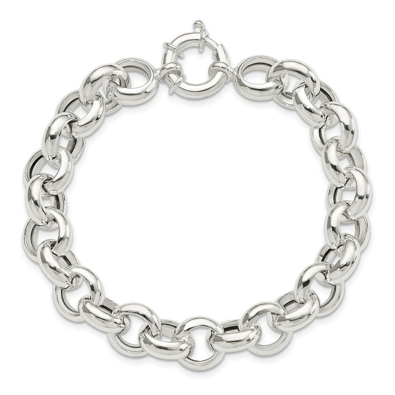 11.5mm Sterling Silver Hollow Rolo Chain Bracelet, 8 Inch