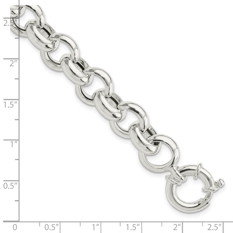 11.5mm Sterling Silver Hollow Rolo Chain Bracelet, 8 Inch