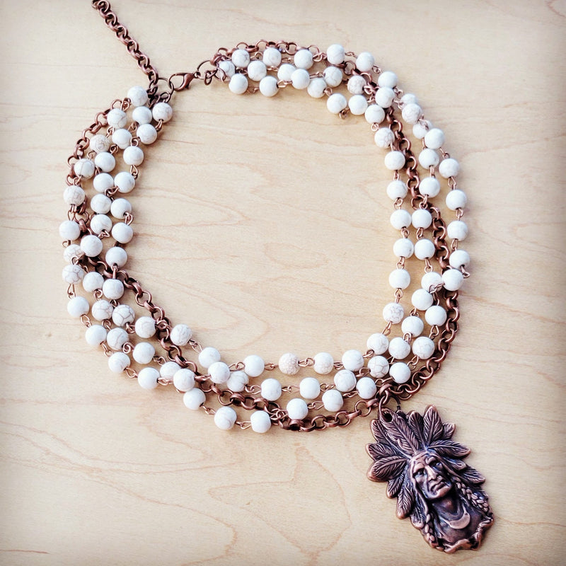 White Turquoise Beaded Collar Necklace w/ Indian Pendant 260x