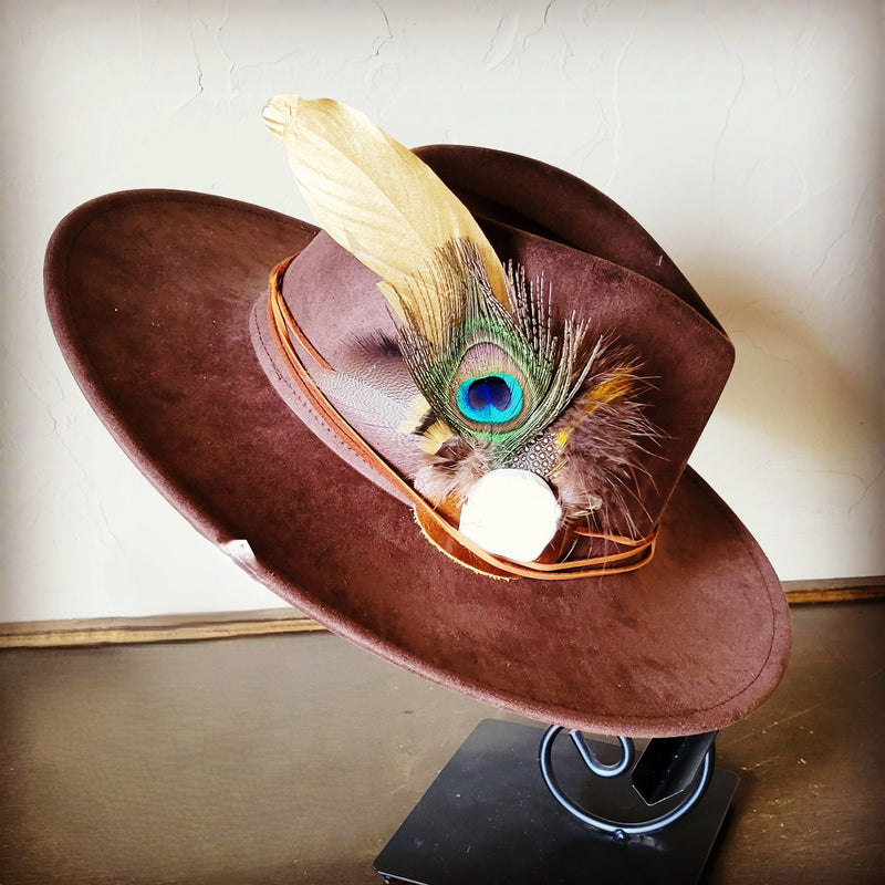 Boho Western Hat w/ Choice of Feather Hat Band-Brown 982d