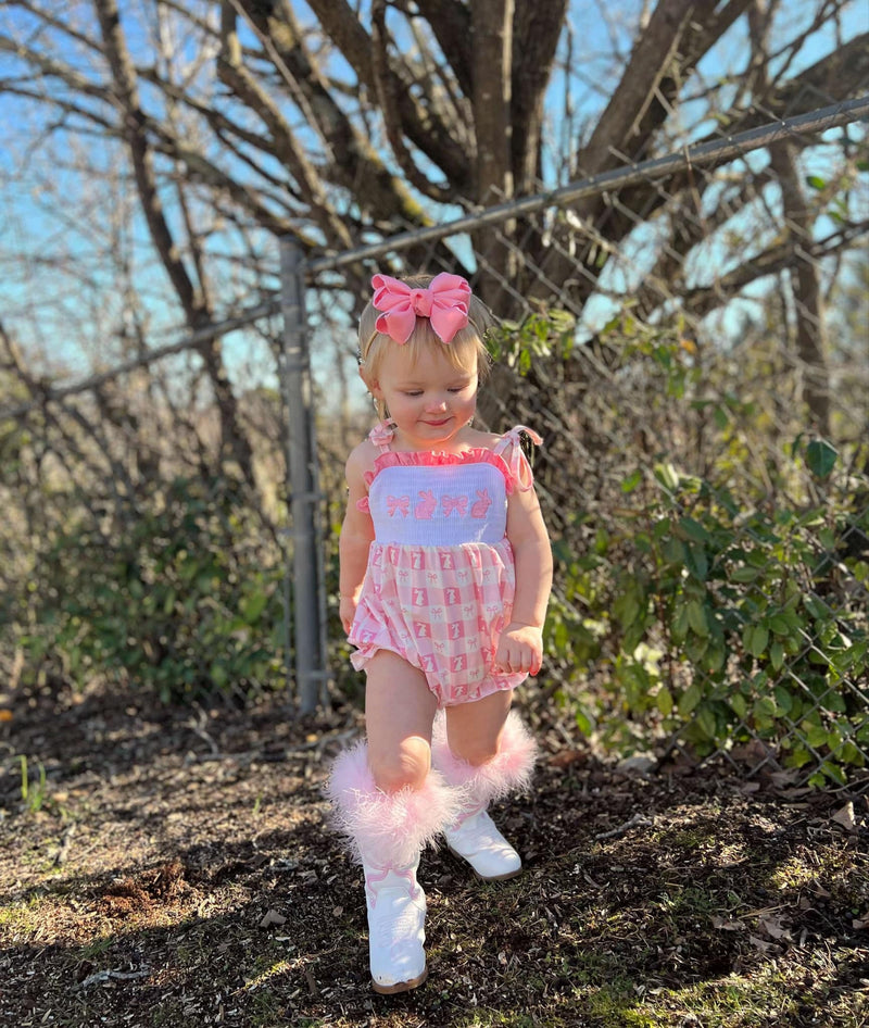 Smocked bunny bows tie romper