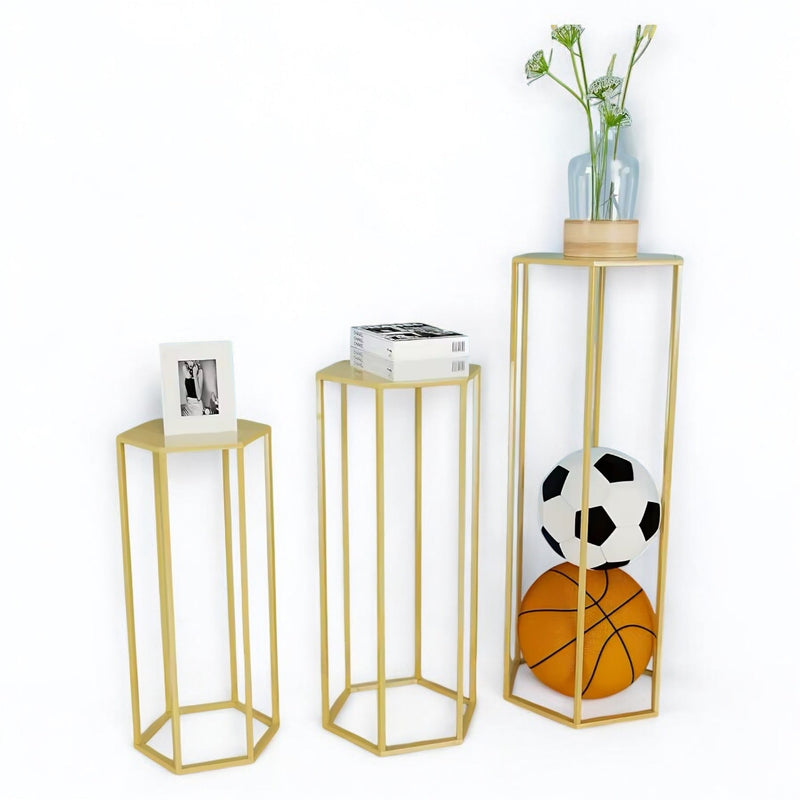 Hex Wedding Cake Stands | 3-Piece Set Gold Metal Pedestals