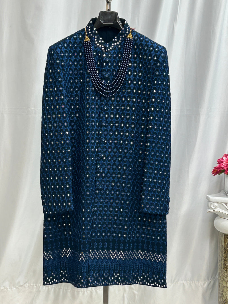 Navy Blue sherwani set/ Mens kurta