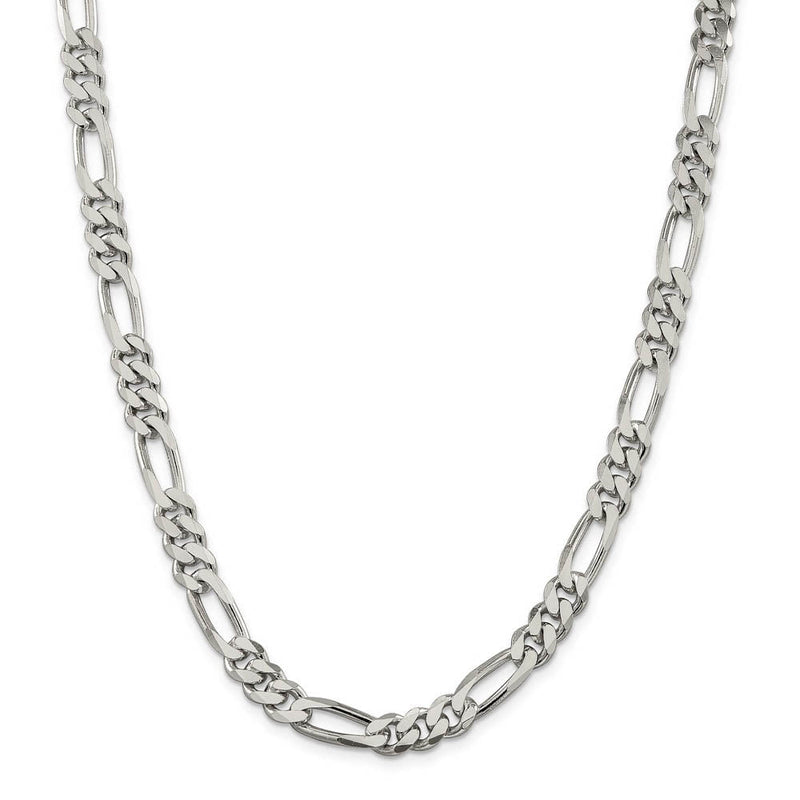 Men's 8mm Sterling Silver, Solid Figaro Chain Necklace