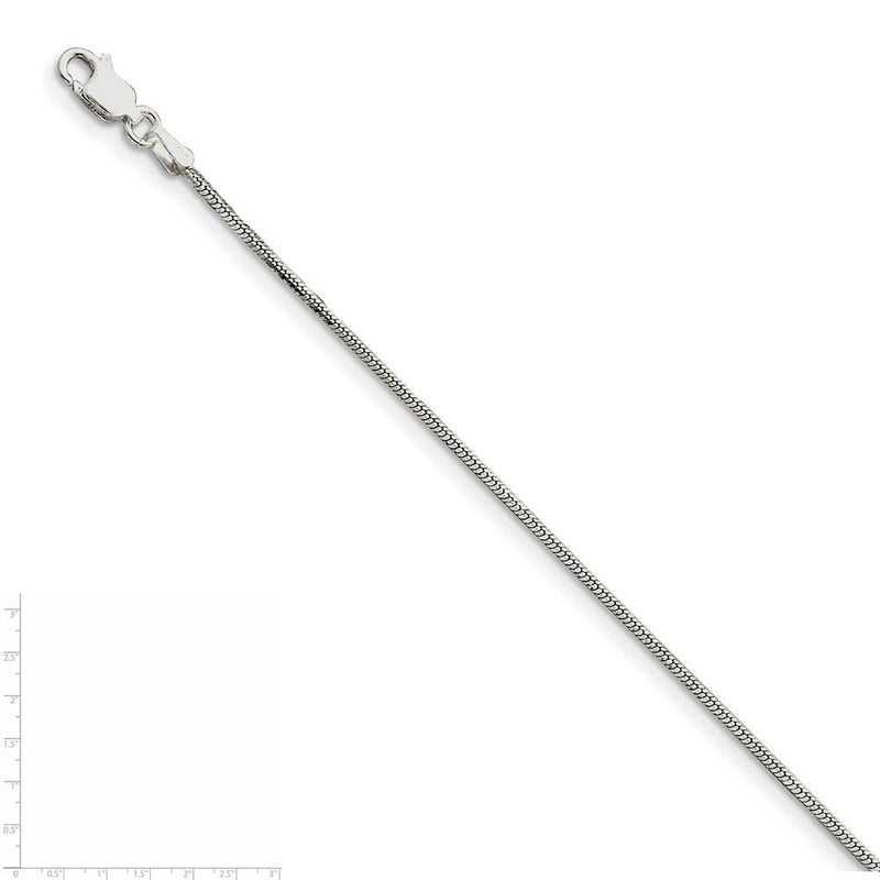 1mm Sterling Silver, Square Solid Snake Chain Necklace