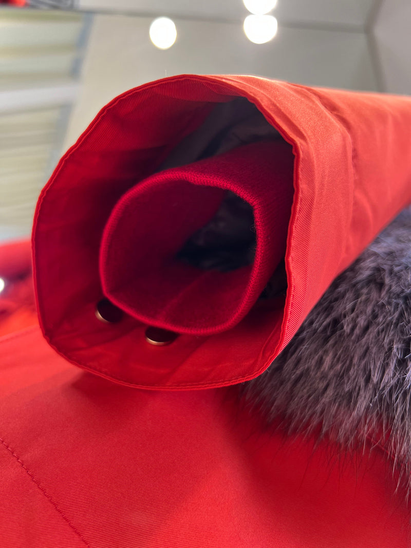 Roma Genuine Silver Fox Fur Rabbit Fur Insulated Parka in Red
