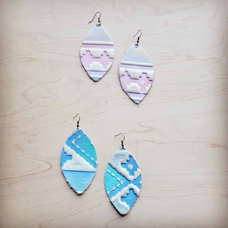 **Leather Oval Earring-Pastel Navajo 224v