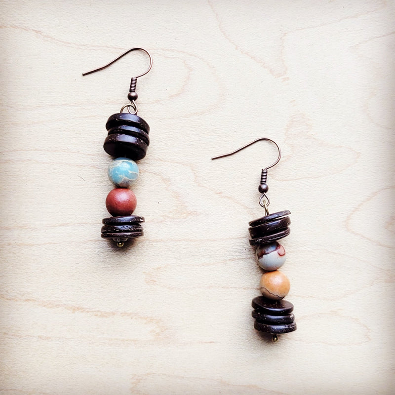 Aqua Terra and Wood Drop Earrings 225d