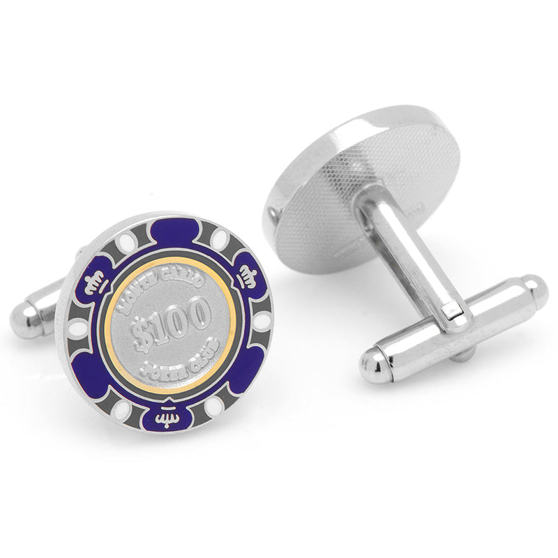 Poker Chip $100 Purple Cufflinks