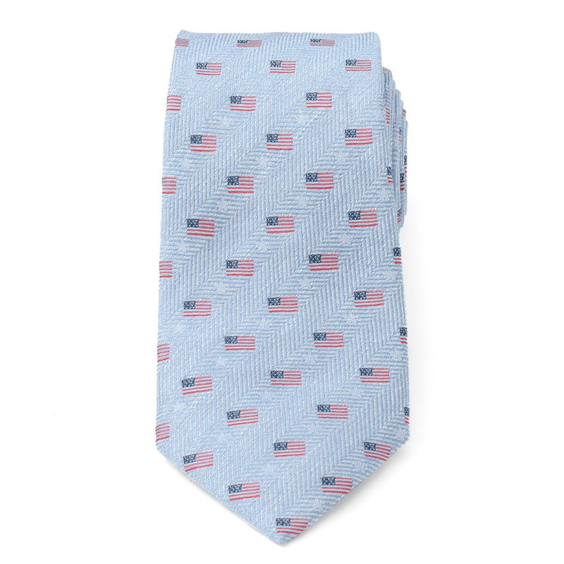 Light Blue American Flag Men's Tie