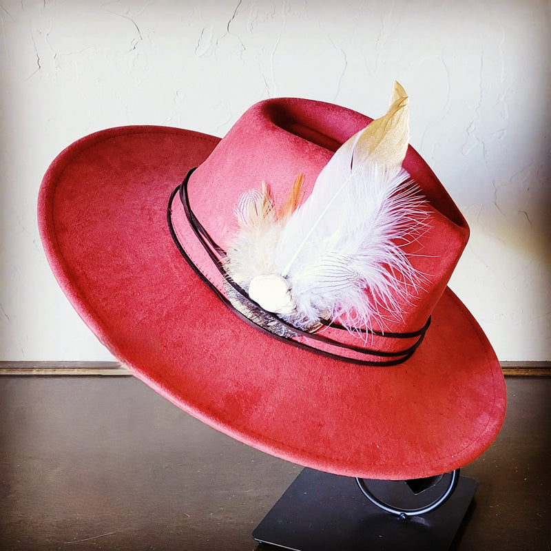 Boho Western Hat w/ Choice of Feather Hat Band-Rust 982g