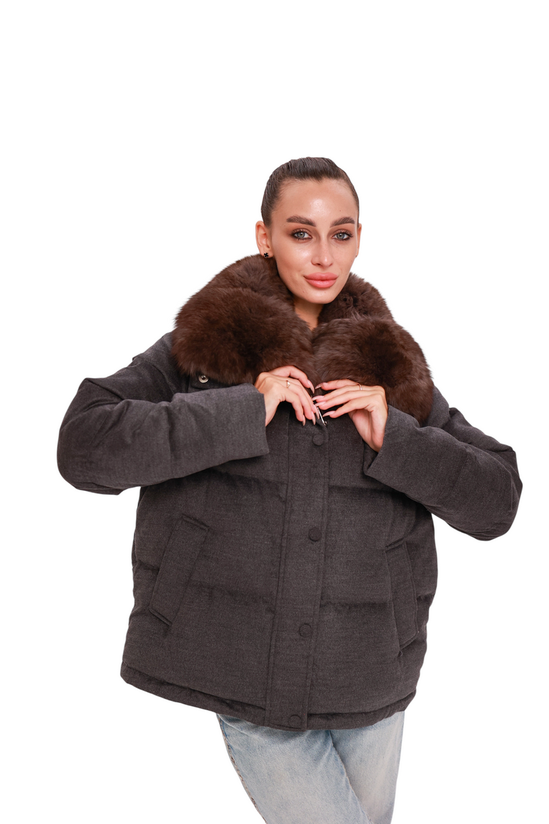Elisa Genuine Polar Fox Fur Cashmere Effect Down Coat