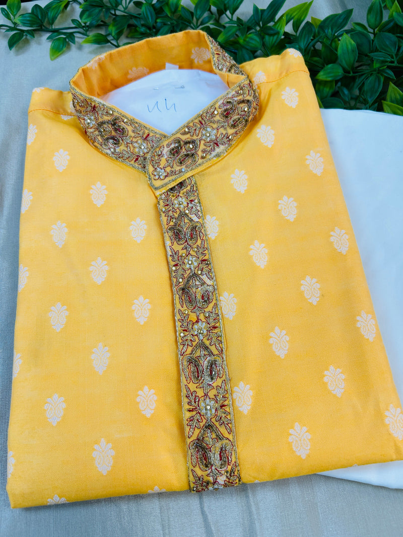 Yellow silk cotton kurta