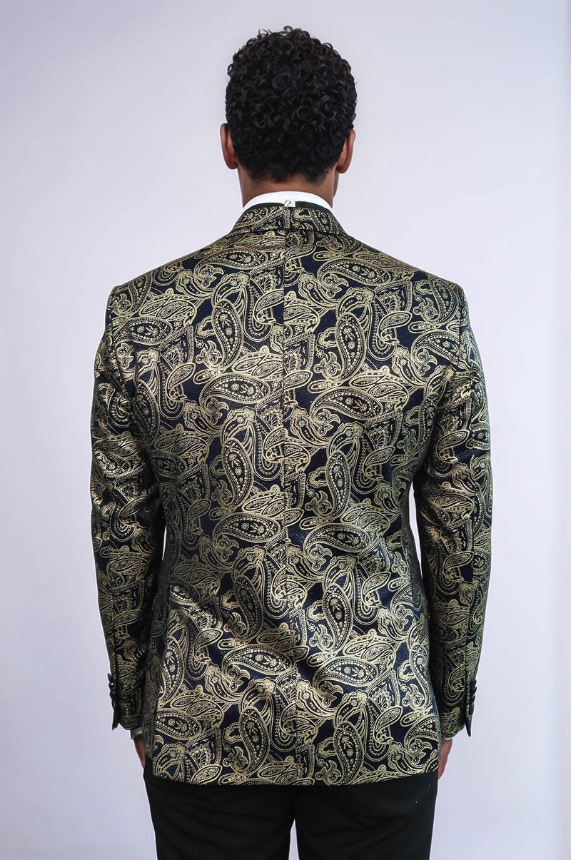 Paisley Peak Lapel Navy Blue Men Party Blazer - Wessi