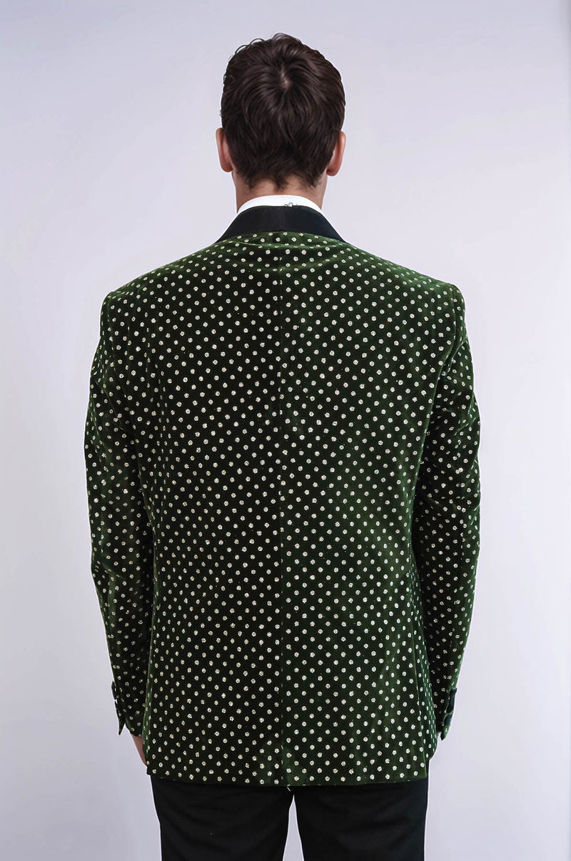Dot Pattern Slim Fit Dark Green Men Wedding Groom Blazer - Wessi