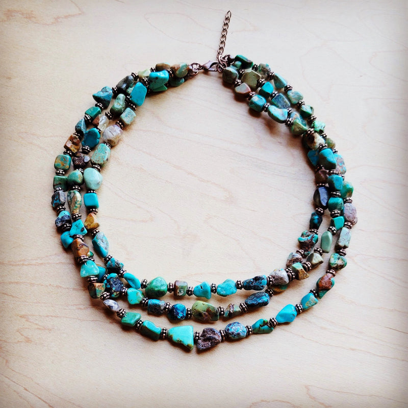 Genuine HuBei Turquoise & Copper Triple Strand Necklace 259t