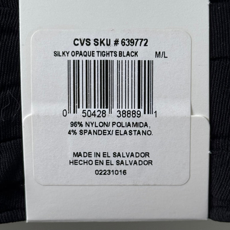 HANES (3 PACK) Style Silky Opaque Tights Non-Control Top Women's M/L Black 639772