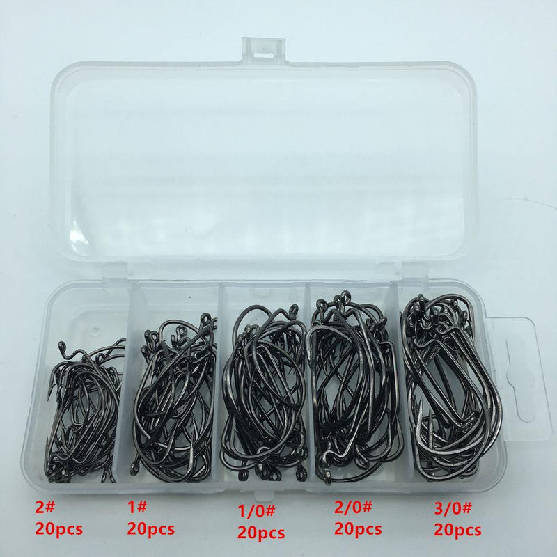 Rompin 100pcs/box High carbon Steel Fishing Hooks Crank Lead Sharp worm  2# 1# 1/0# 2/0# 3/0# mix size