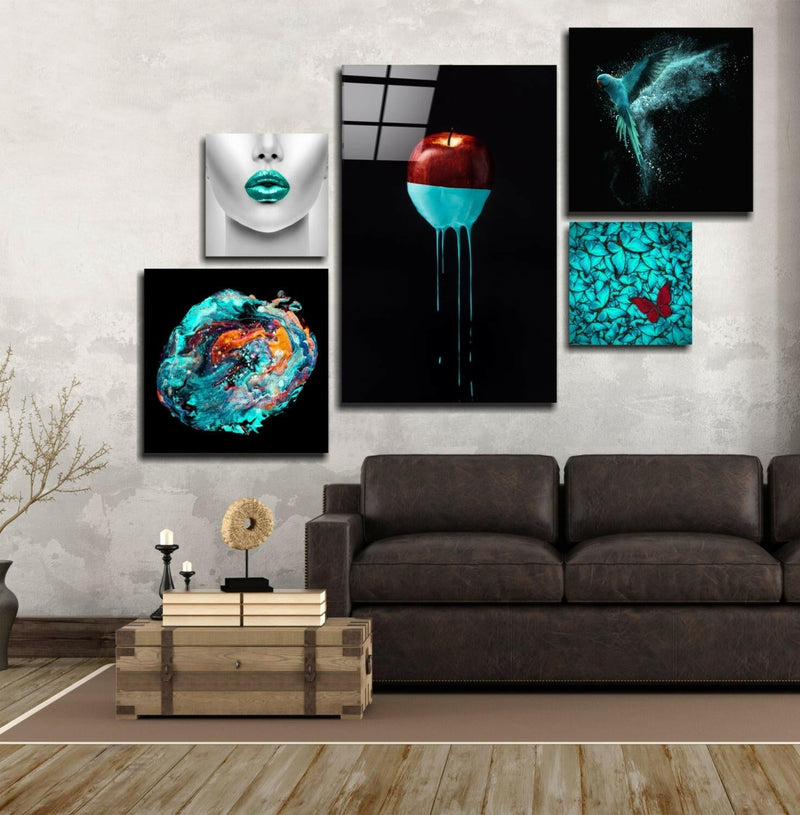 Turquoise Combined Glass Wall Art