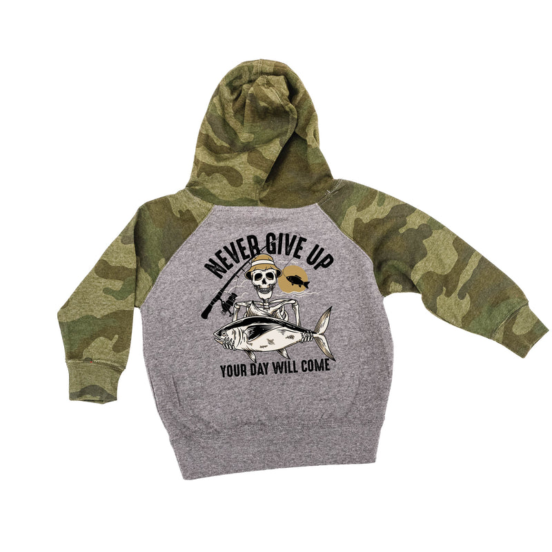 Fishing Skelly - Never Give Up (pf&b) - Child HOODIE
