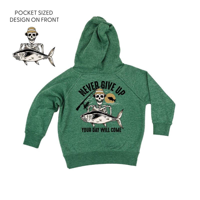 Fishing Skelly - Never Give Up (pf&b) - Child HOODIE