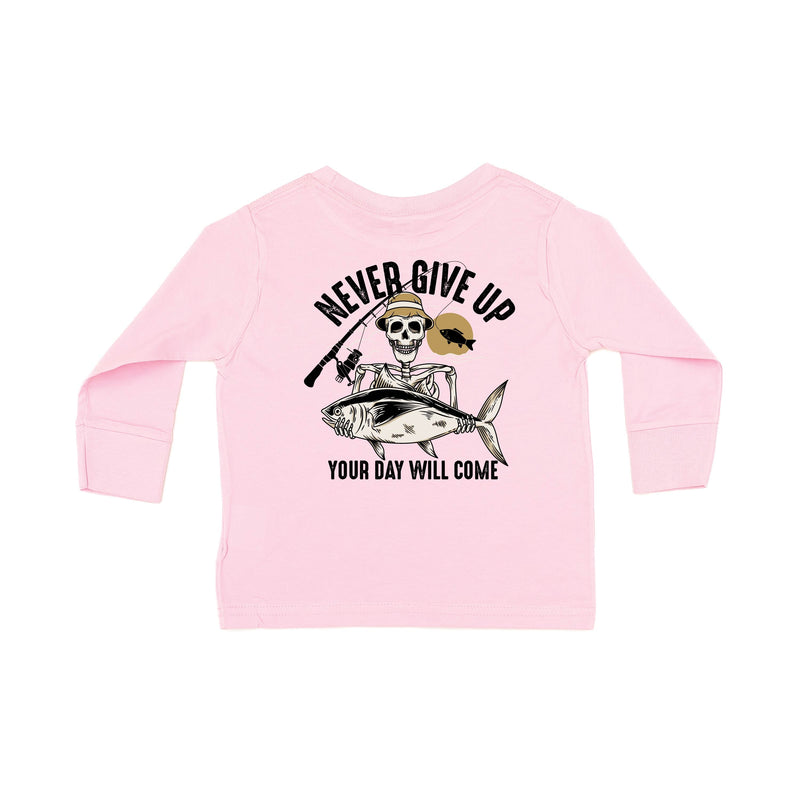 Fishing Skelly - Never Give Up (pf&b) - Child Long Sleeve Tee