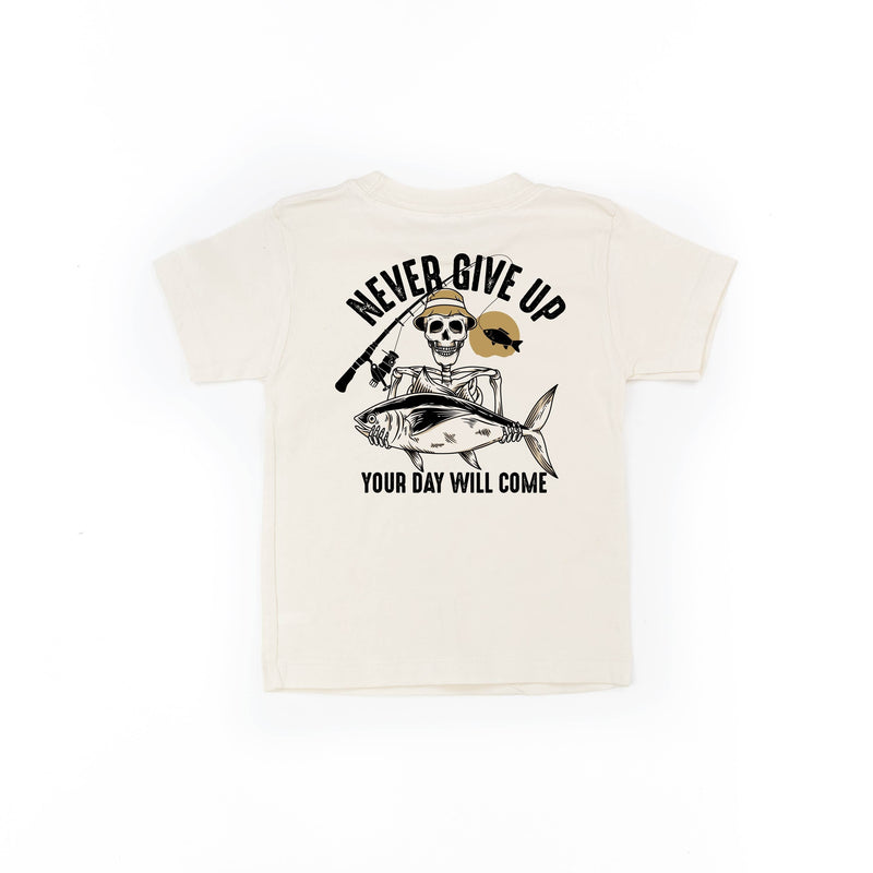 Fishing Skelly - Never Give Up (pf&b) - Child Tee