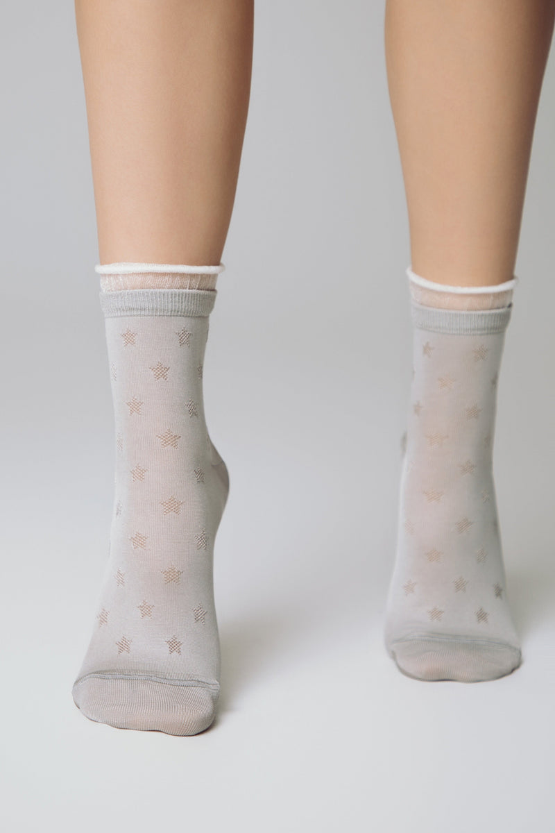 Conte Socks Classic - 491 Glossy Pattern and Decorative Transparent Mesh