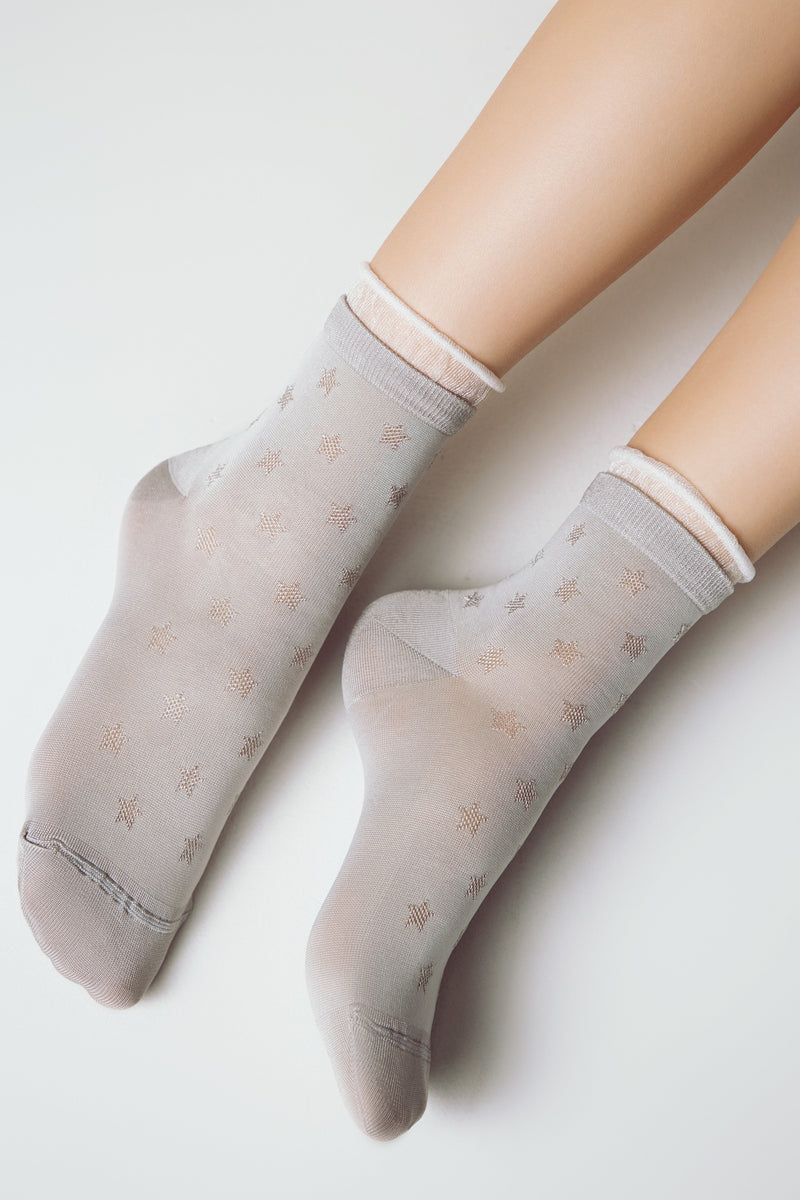 Conte Socks Classic - 491 Glossy Pattern and Decorative Transparent Mesh