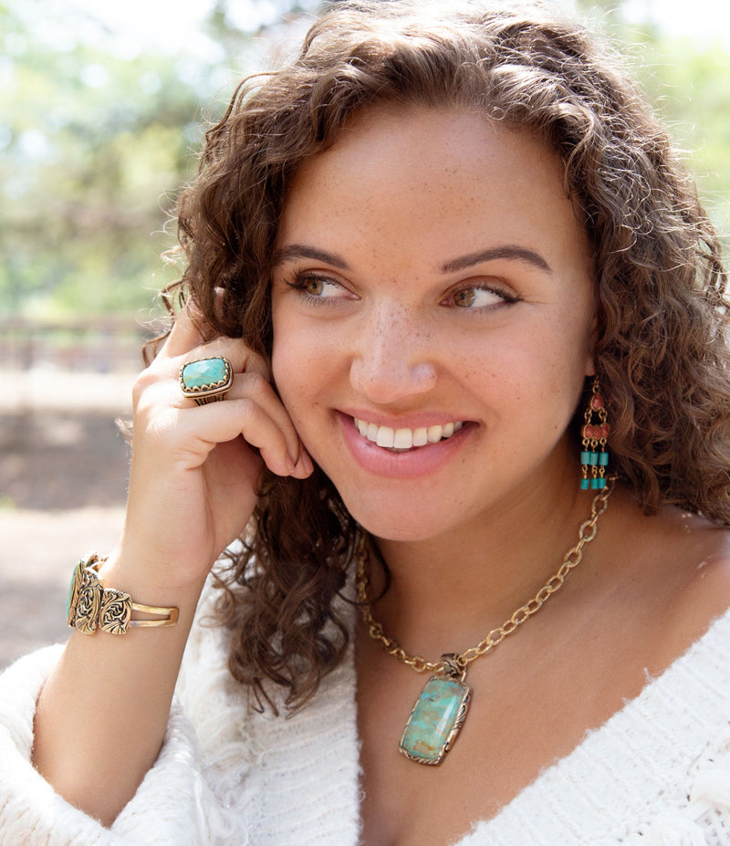 Blue Turquoise and Golden Cocktail Ring