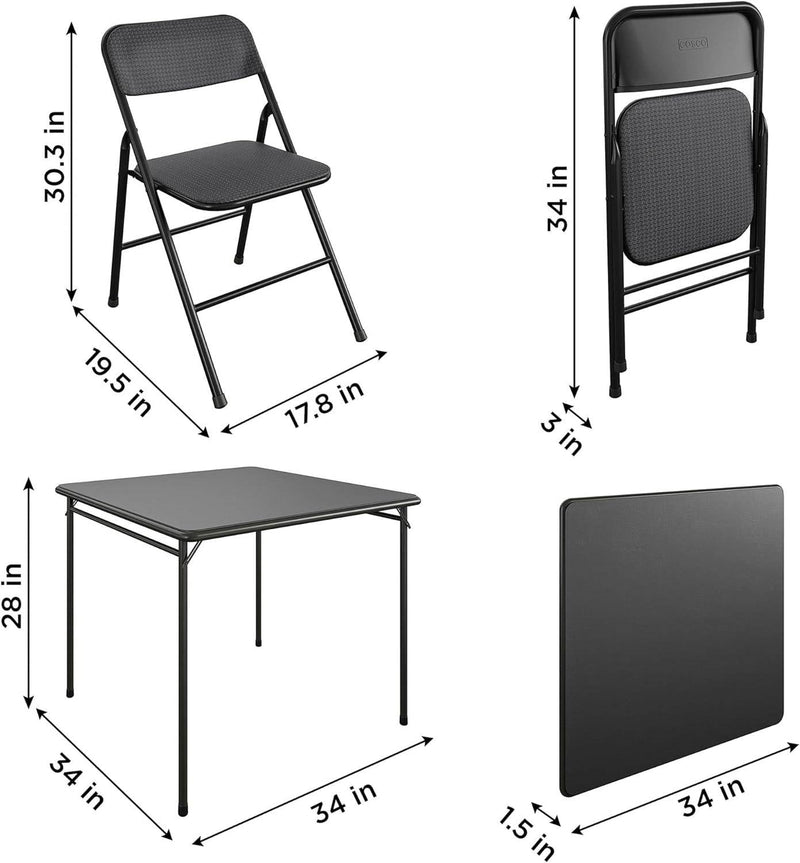 Black 5-Piece Square Folding Dining Table with 4 Chairs Guest Set Card Table