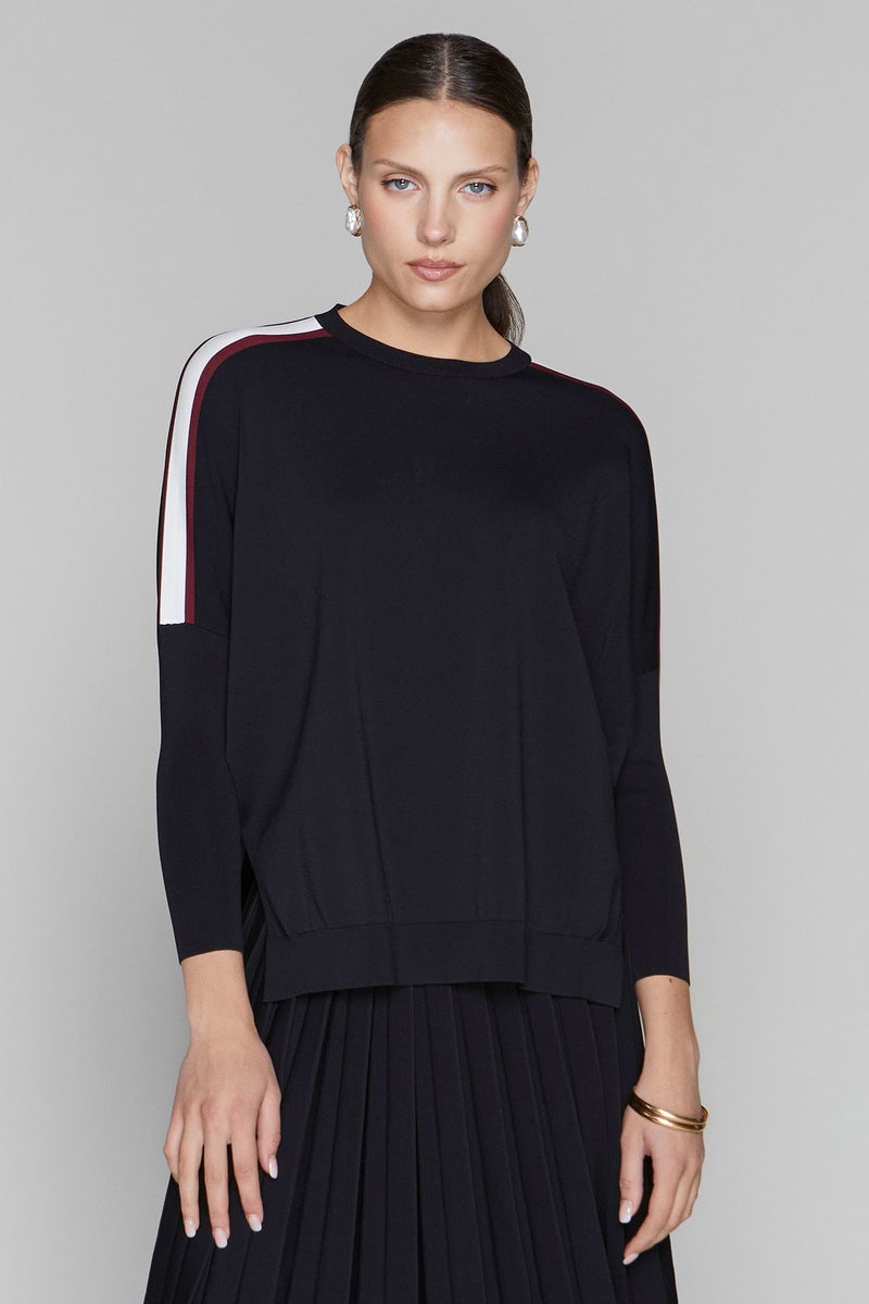 Montia Top in Black Merlot Stripe