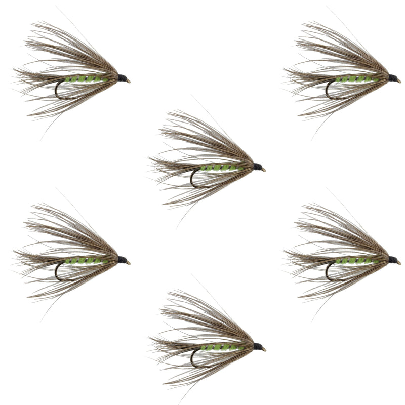 Carey Special Soft Hackle Grouse and Bright Green Wet Fly - 6 Flies Hook Size 10