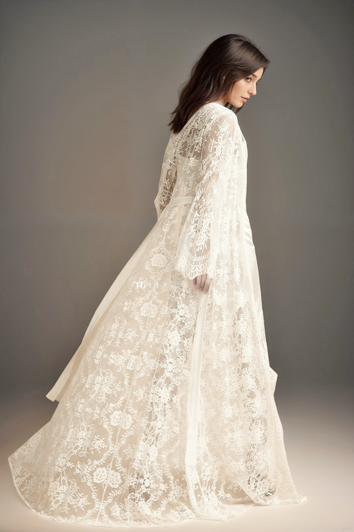 Chantilly Lace Long Robe with Silky Satin Lace Nightgown - next day shipping