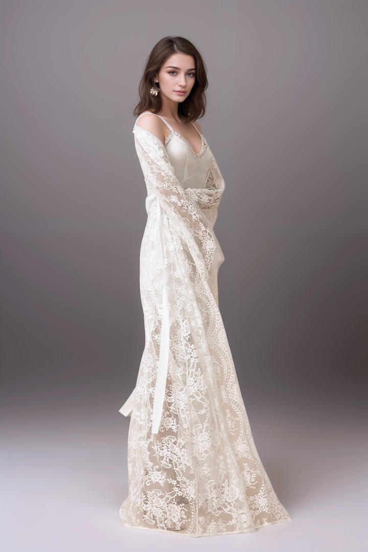 Chantilly Lace Long Robe with Silky Satin Lace Nightgown - next day shipping