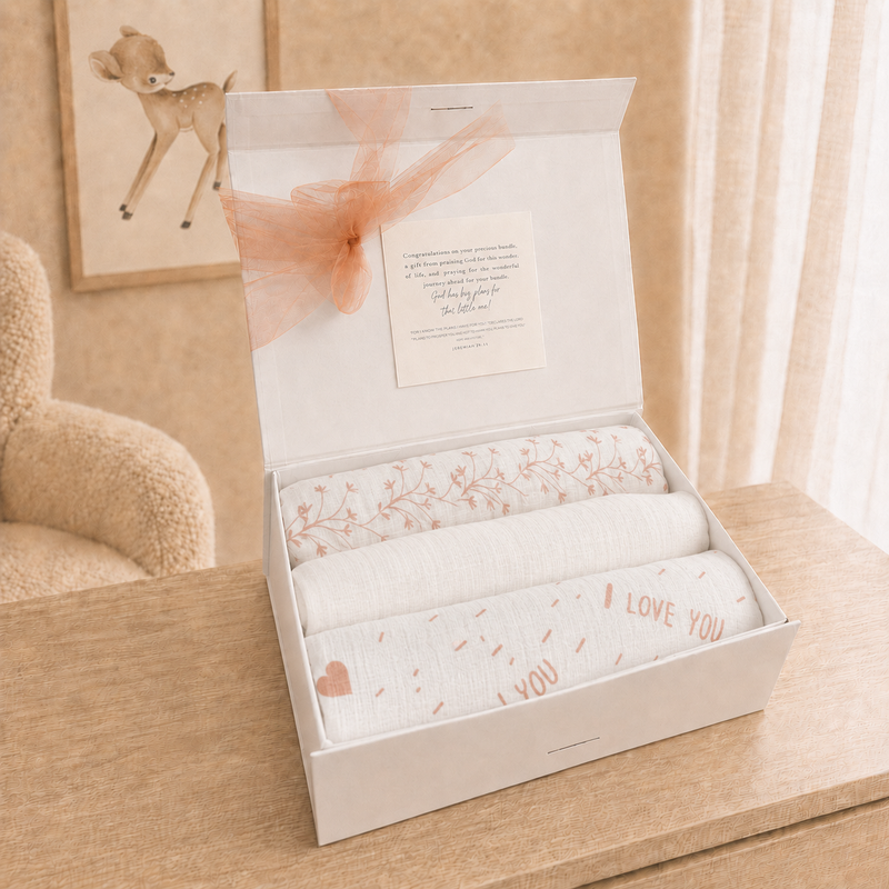 Swaddle Muslin Blankets: IN THE MEADOW, Set of 3, Girl Newborn Gift