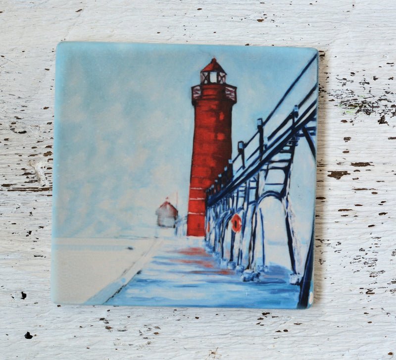 Coaster/ Trivet/ Magnet: Winter's Magic Grand Haven Lighhouse