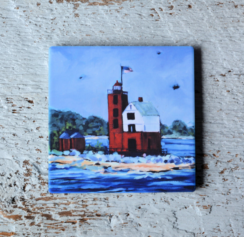 Coaster/ Trivet/ Magnet: Mackinac Island- Round Island Lighthouse
