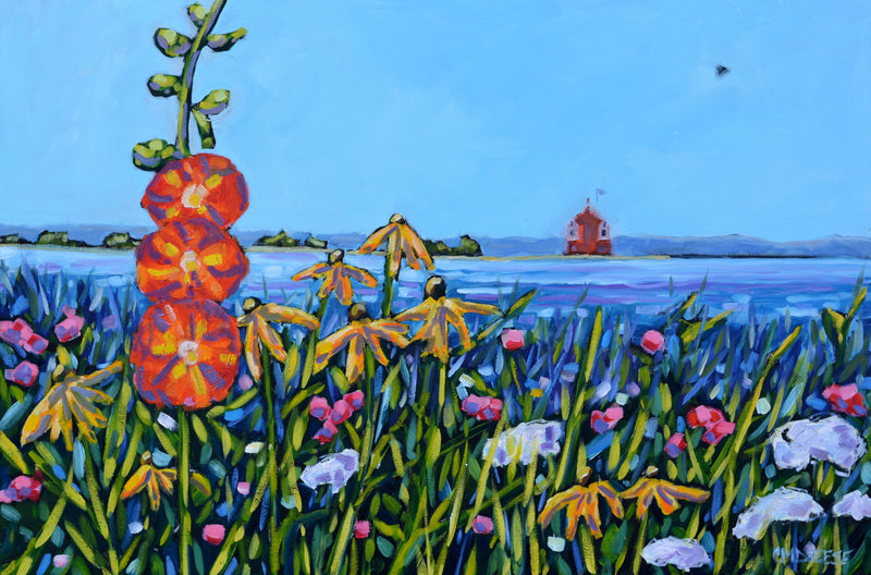 "Mackinac Island - Hollyhocks Wildflowers"  Giclee Print on Paper or Canvas. Michigan Artist Christi Dreese