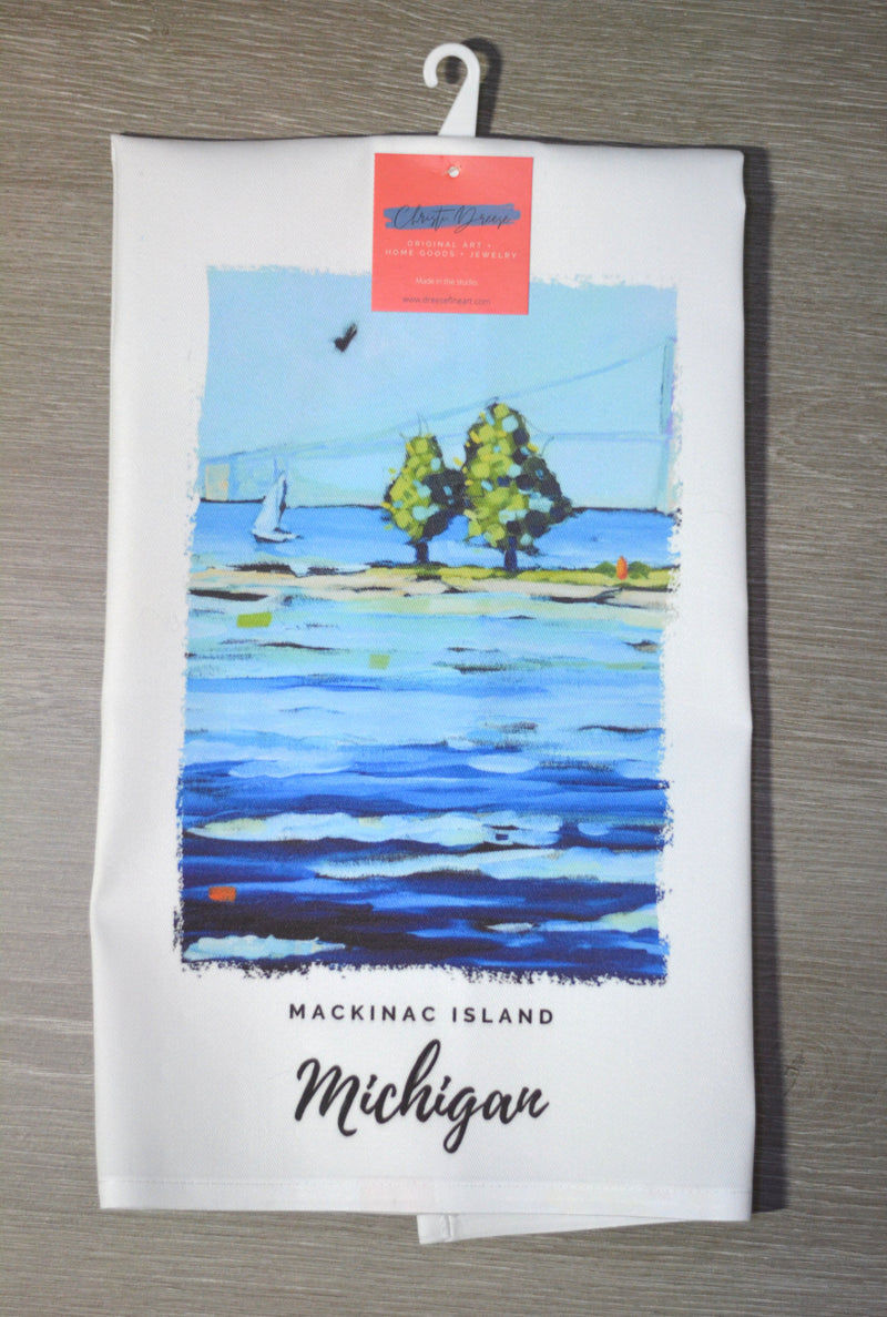 Dish Towel - "Sailing- Mackinac Bridge Kitchen Towel"