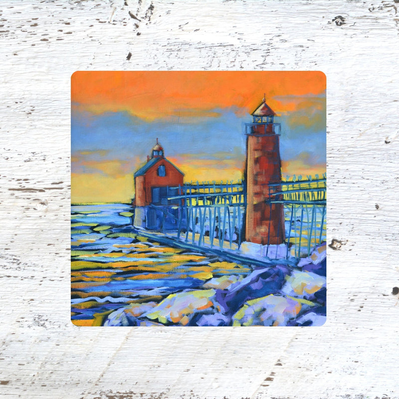 Coaster/ Trivet/ Magnet: Burning Sky, Quiet Shore Grand Haven Lighthouse