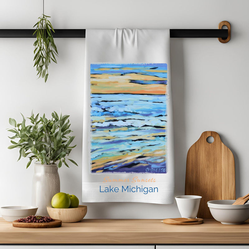 Dish Towel - "Summer Sunsets - Lake Michigan Kitchen Towel"