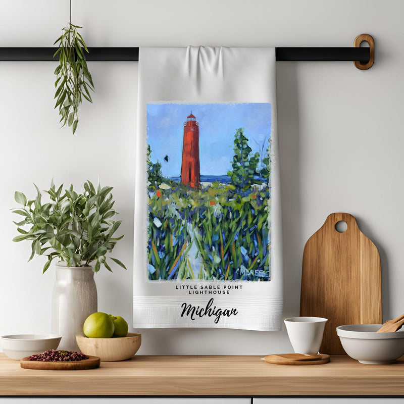 Dish Towel - "Little Sable Point Lighthouse Mears Michigan Kitchen Towel"