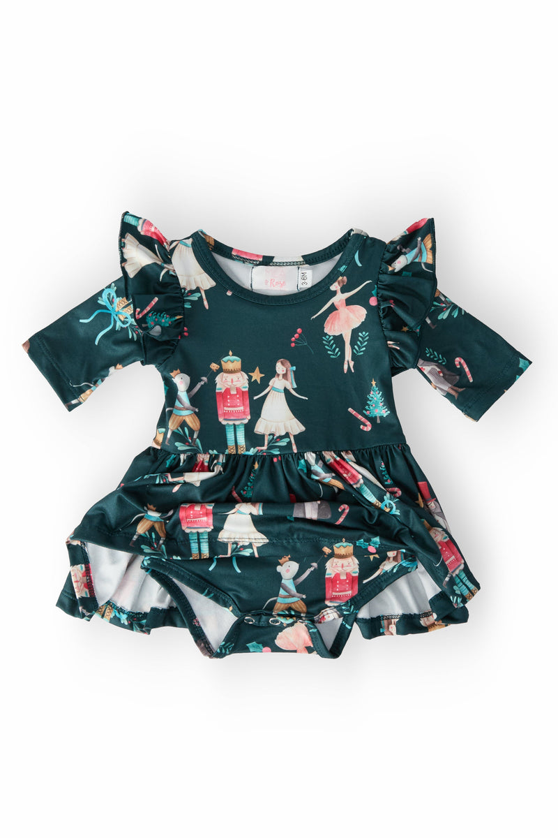 Christmas Ballet 3/4 Sleeve Flutter Twirl Bodysuit