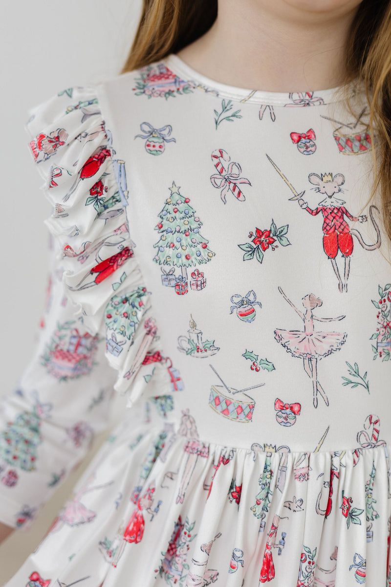 Clara's Christmas 3/4 Sleeve Ruffle Twirl Dress
